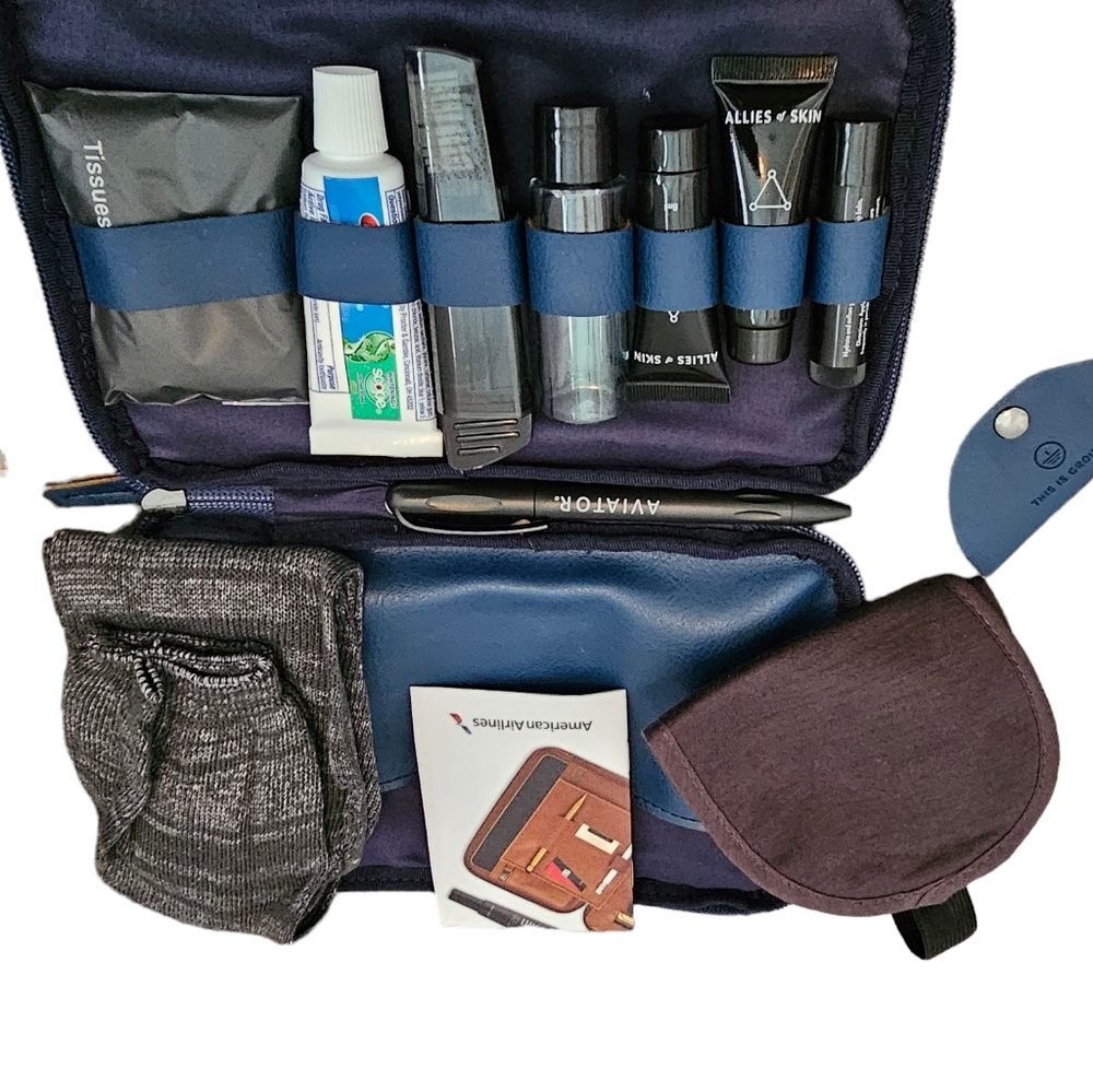 American Airlines First Class Amenities Bag Kit socks Eye Mask Toothpaste - Picture 4 of 8